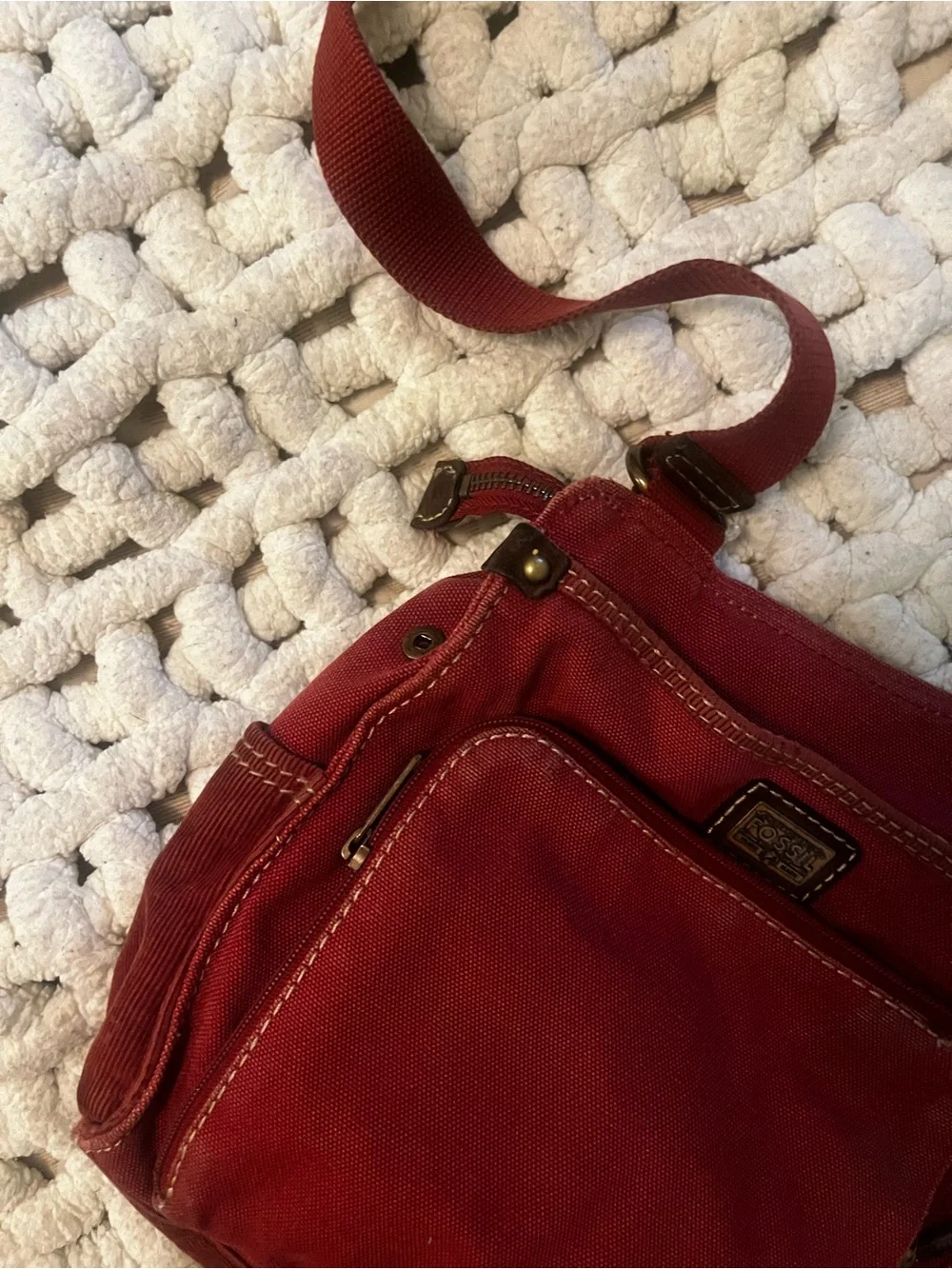 Vintage Fossil Women's Red Crossbody Bag - Compact Everyday Shoulder Bag